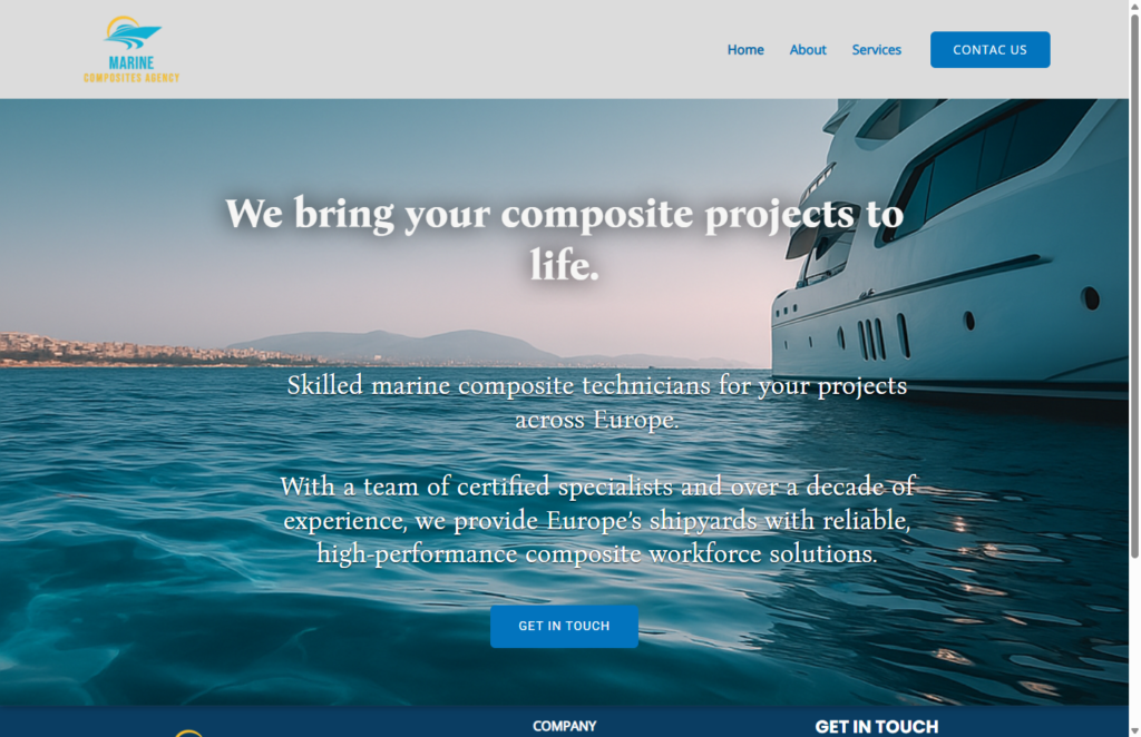 Marine Composites Agency svetainės vaizdas