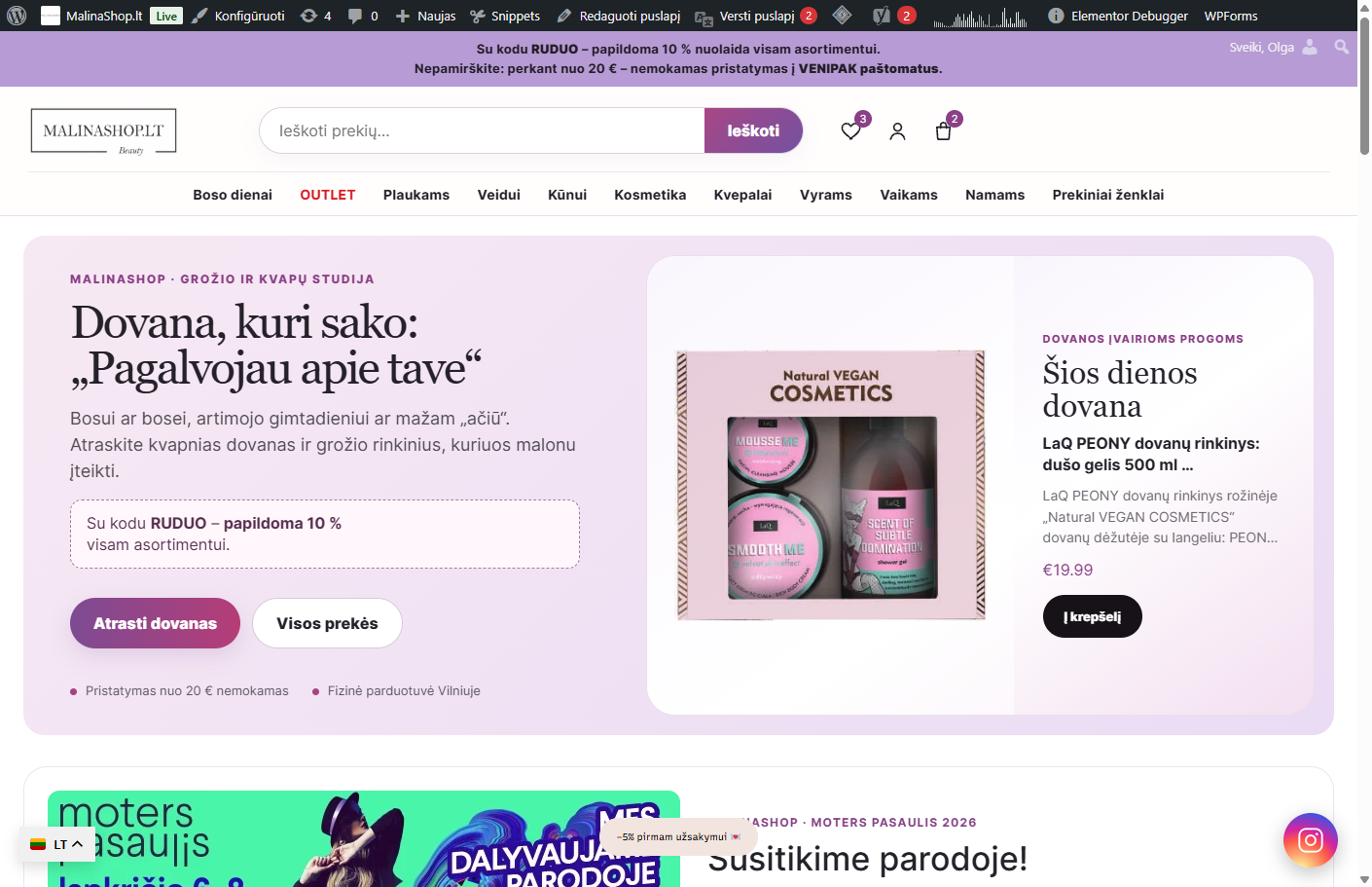 Malinashop svetainės vaizdas